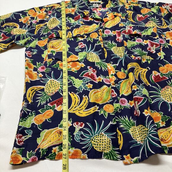 Vintage 90s 100% Silk Colorful Fruit Print Button Down Shirt Women’s Size L - Picture 10 of 11